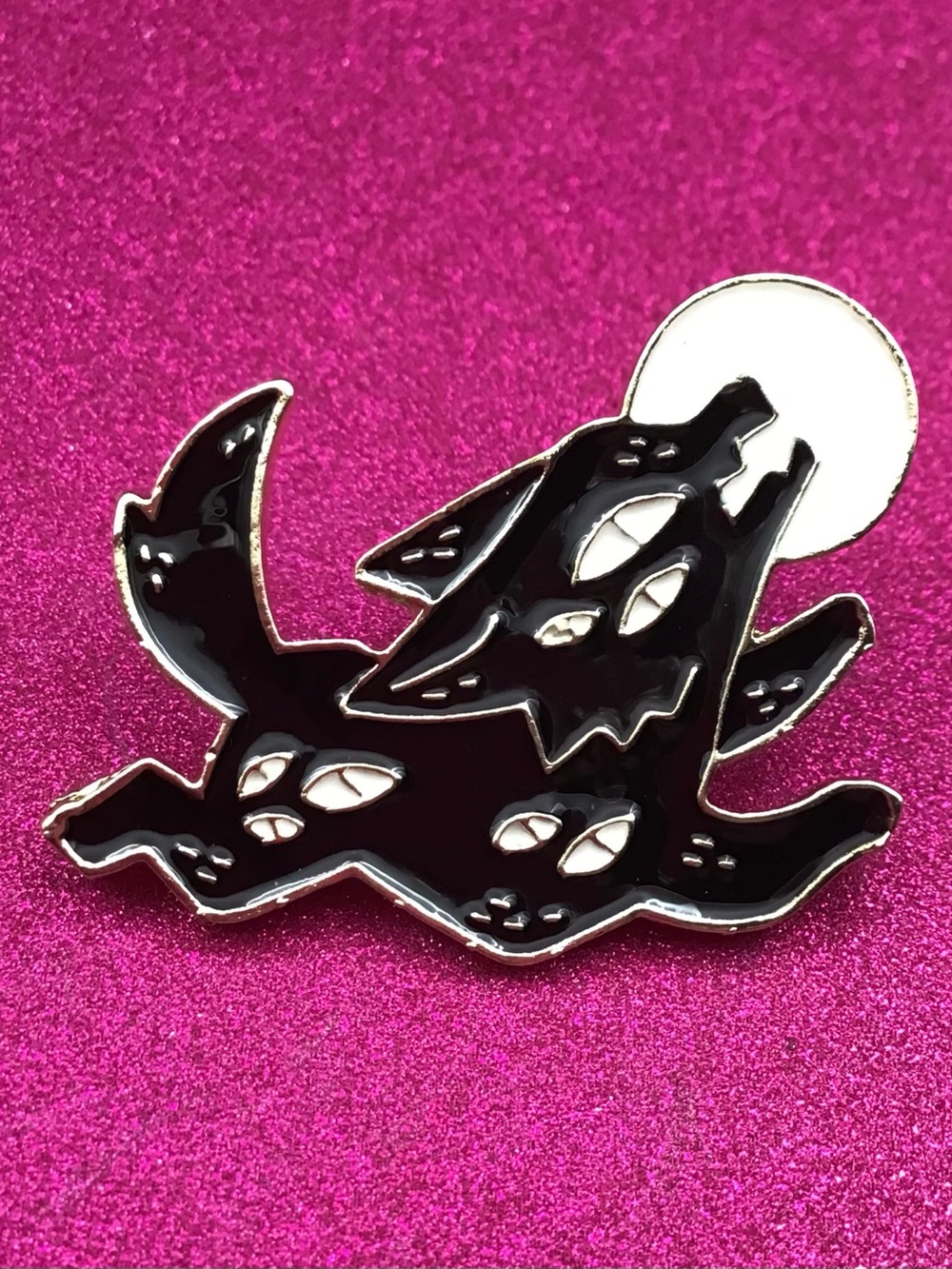 Black Coyote Moon Enamel Pin